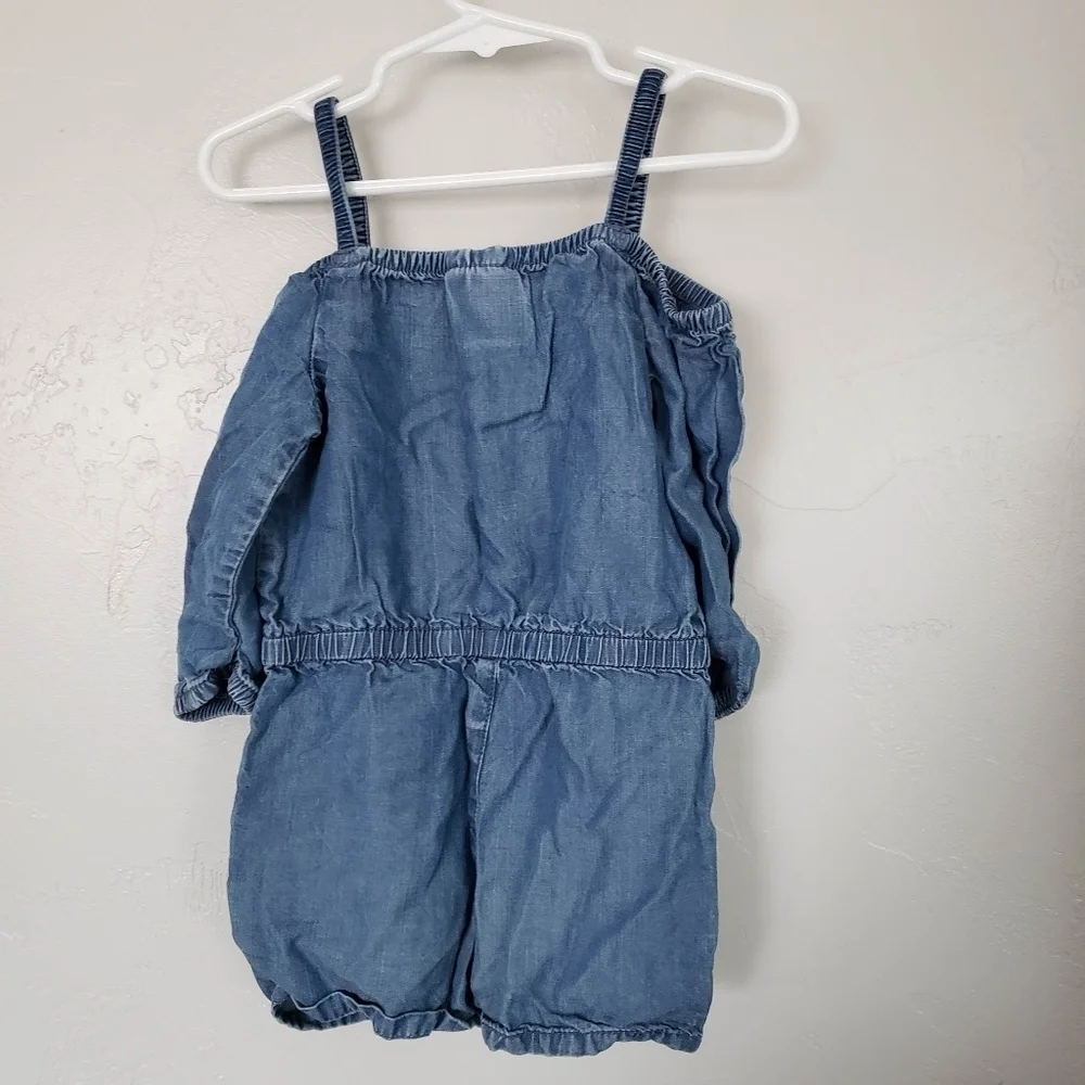 Oshkosh Denim Blue Cold Shoulder Romper Toddler Girl 4T Quarter Sleeve